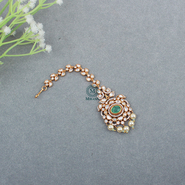 Simran Mint Green Polki Designer Maangtika