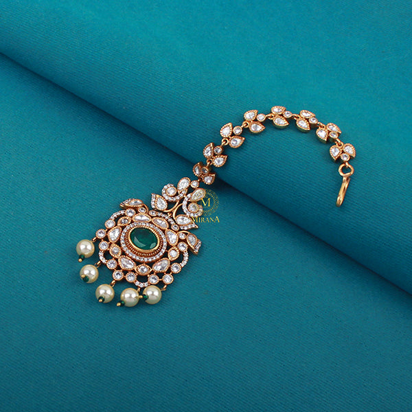 Simran Emerald Green Polki Designer Maangtika