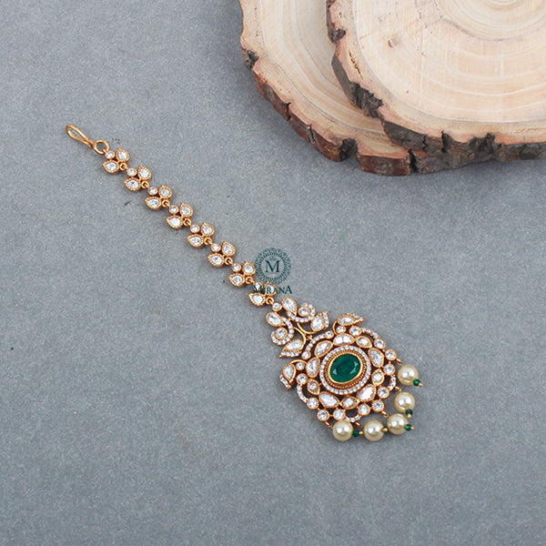 Simran Emerald Green Polki Designer Maangtika