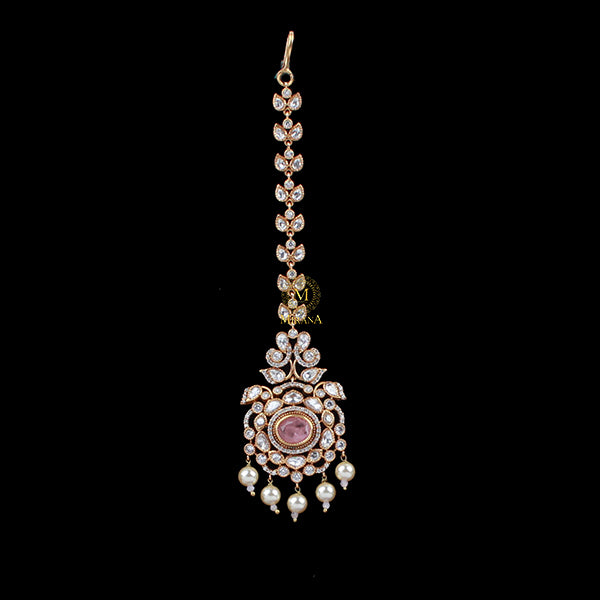 Simran Pastel Pink Polki Designer Maangtika