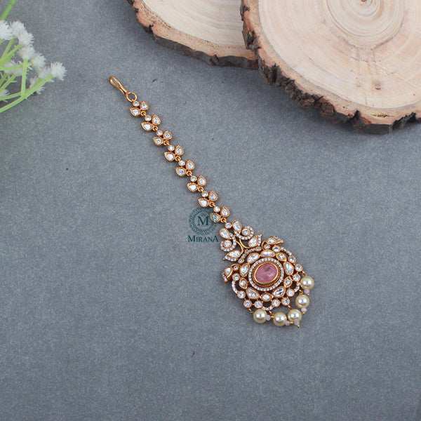 Simran Pastel Pink Polki Designer Maangtika