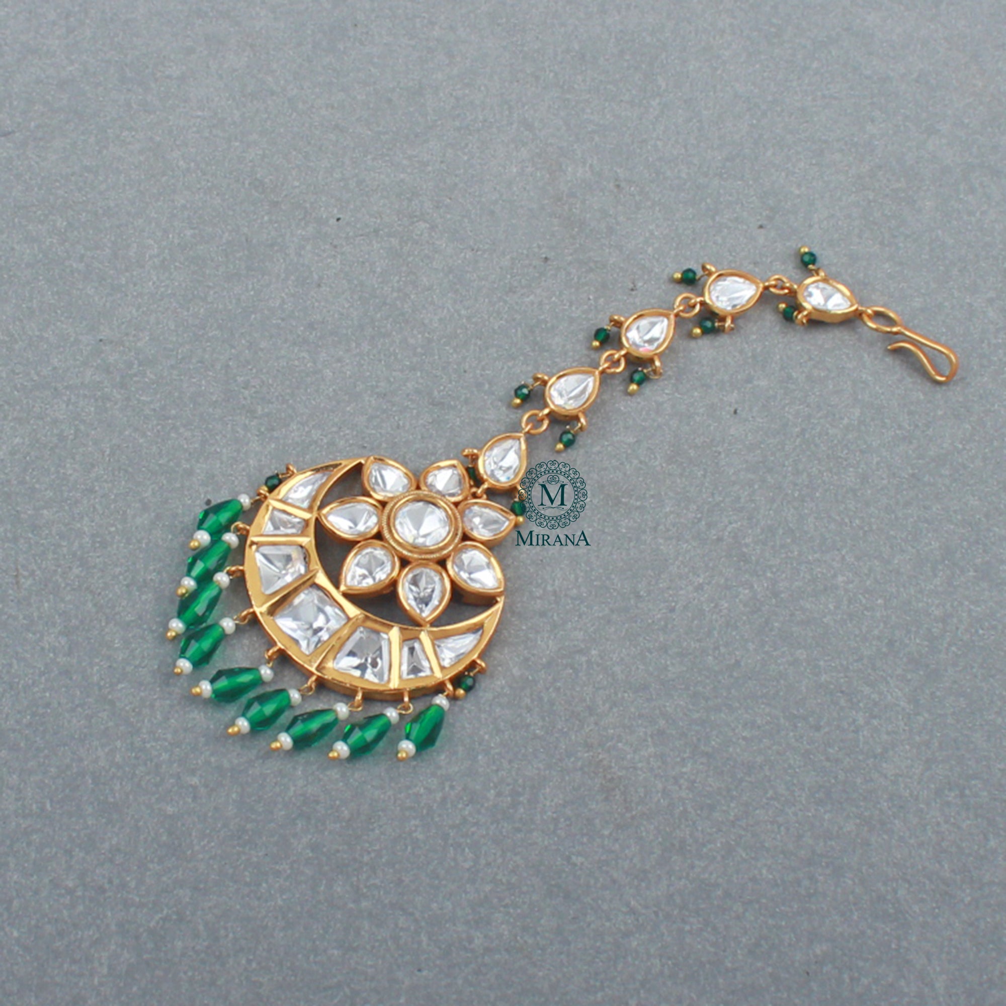 Supriya Emerald Green Polki Designer Maangtika