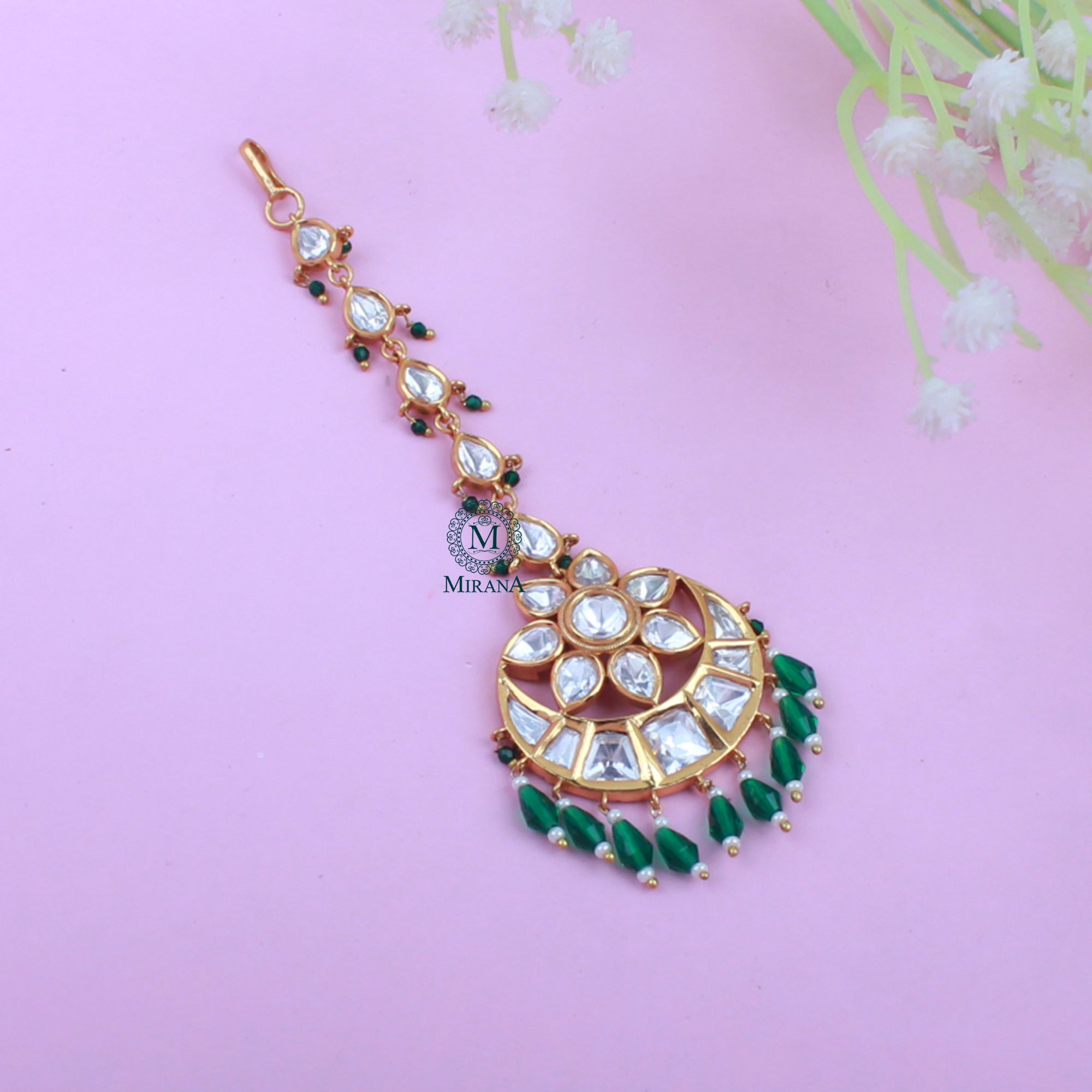 Supriya Emerald Green Polki Designer Maangtika