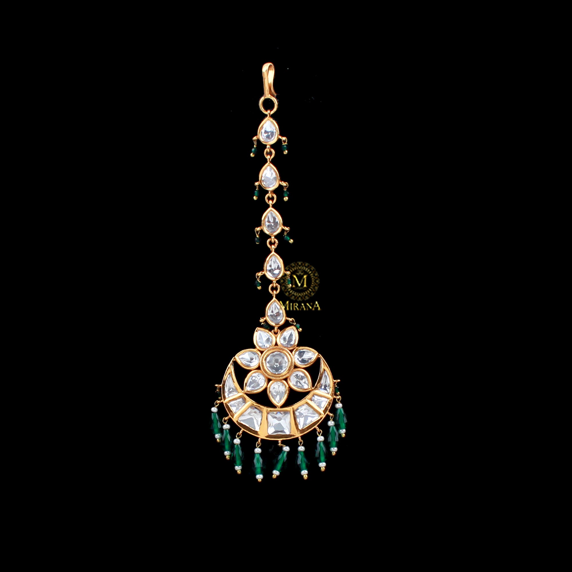 Supriya Emerald Green Polki Designer Maangtika
