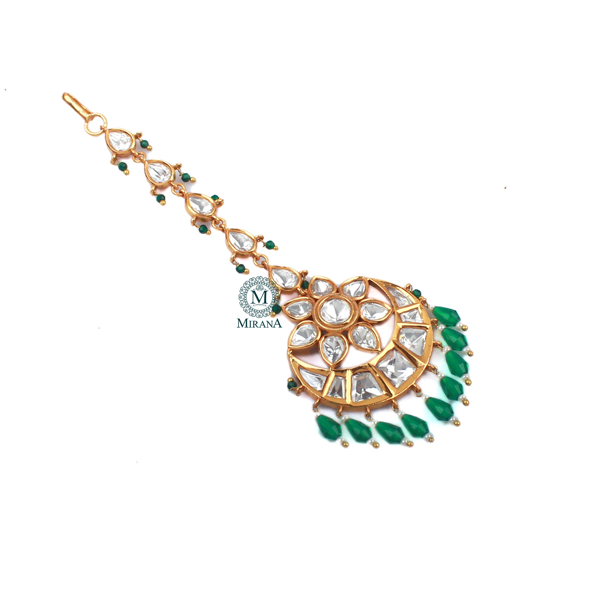 Supriya Emerald Green Polki Designer Maangtika