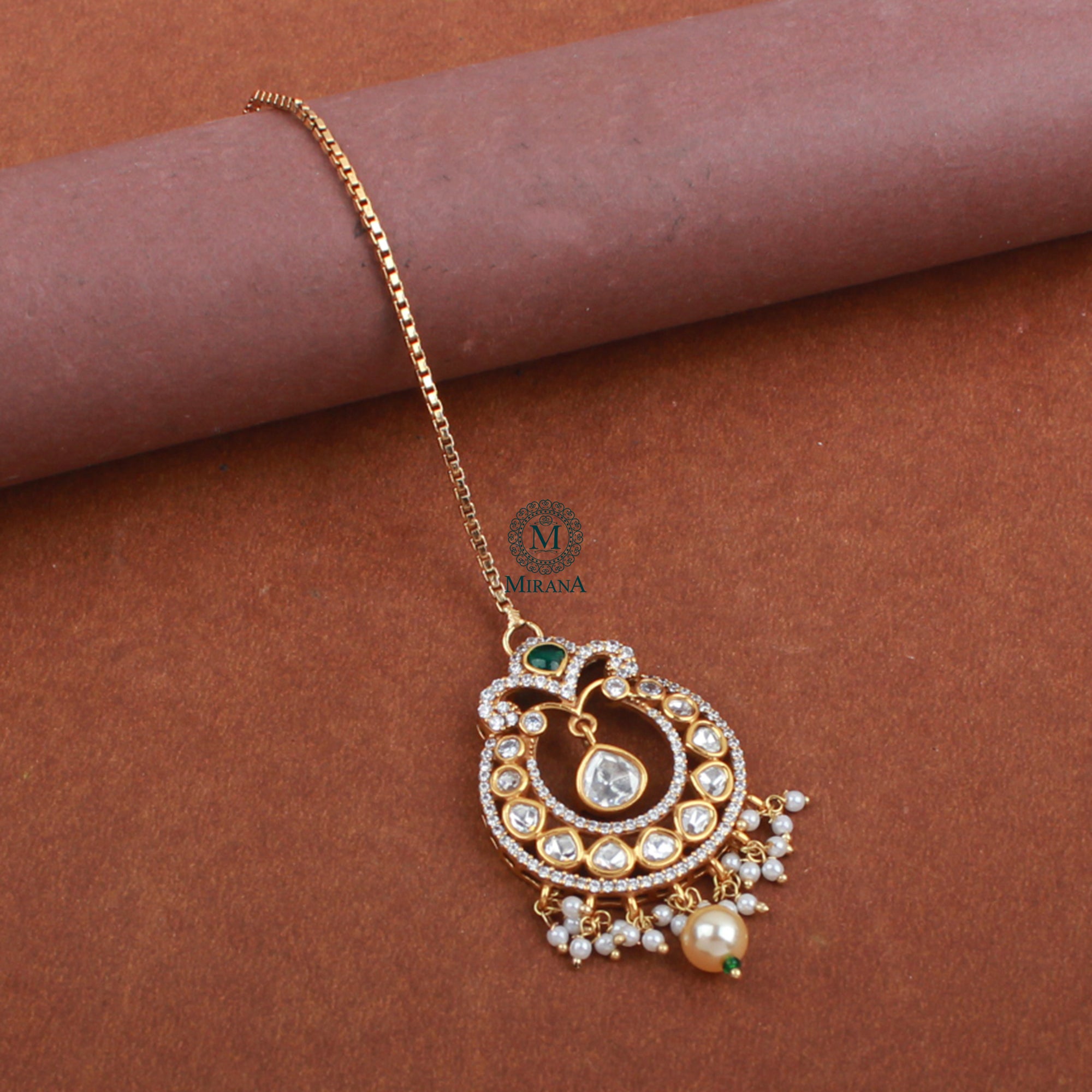 Fida Emerald Green Polki Designer Maangtika