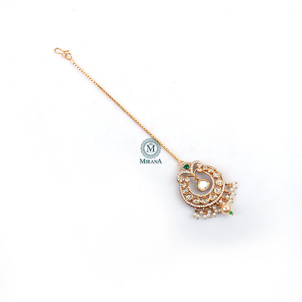 Fida Emerald Green Polki Designer Maangtika