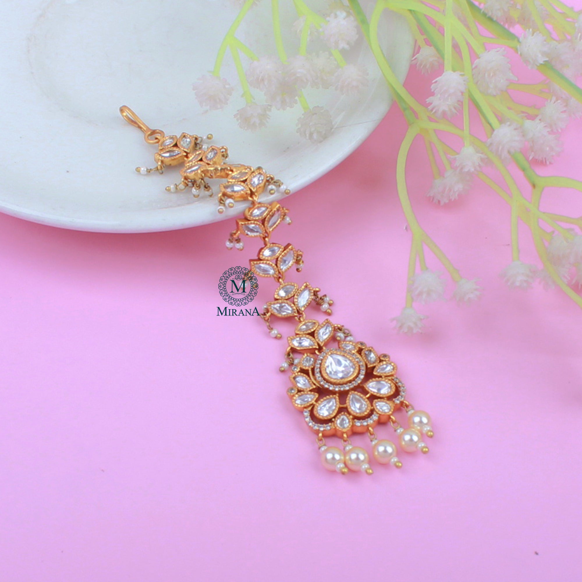 Shivika Pearl Polki Designer Maangtika