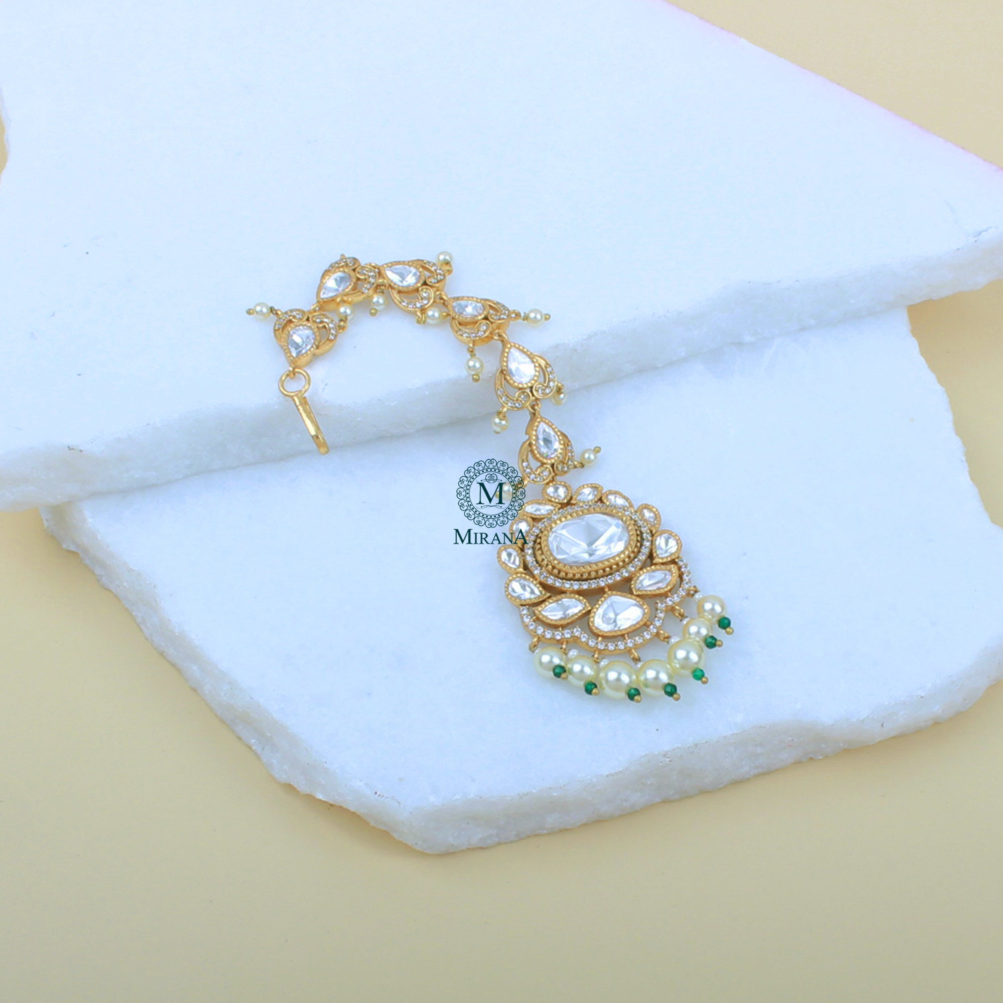 Kashmira Emerald Green Polki Maangtika