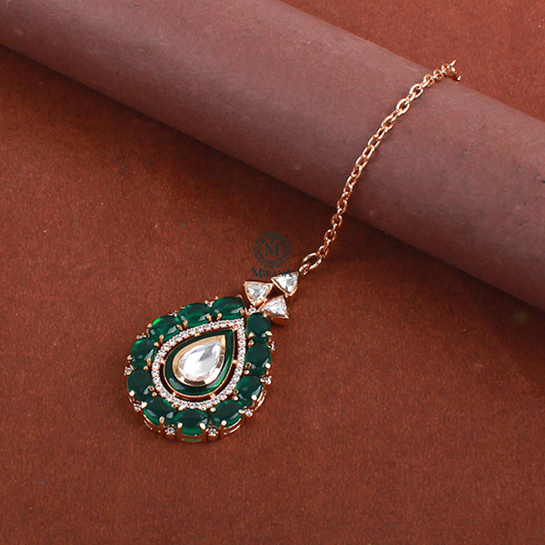 Morya Emerald Green Polki Maangtika