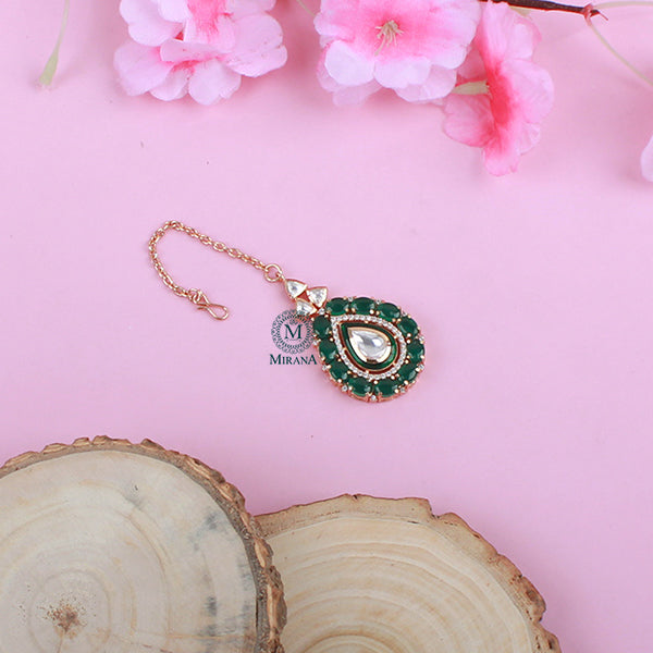 Morya Emerald Green Polki Maangtika