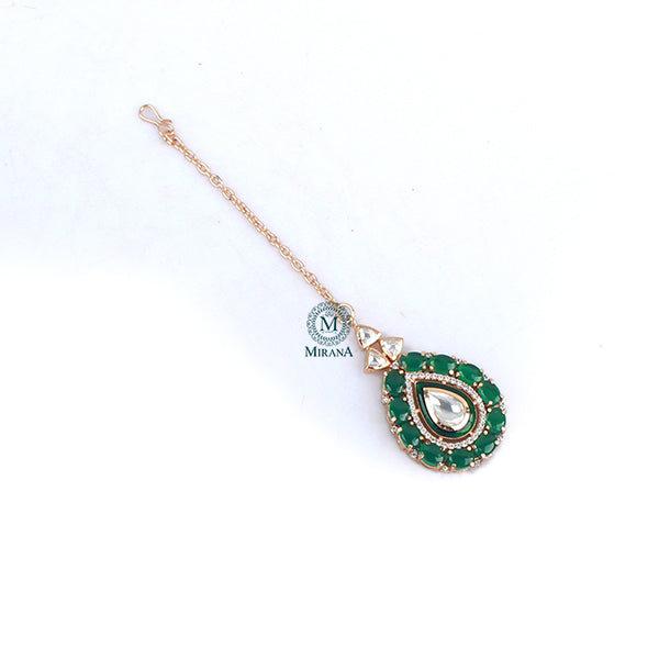 Morya Emerald Green Polki Maangtika