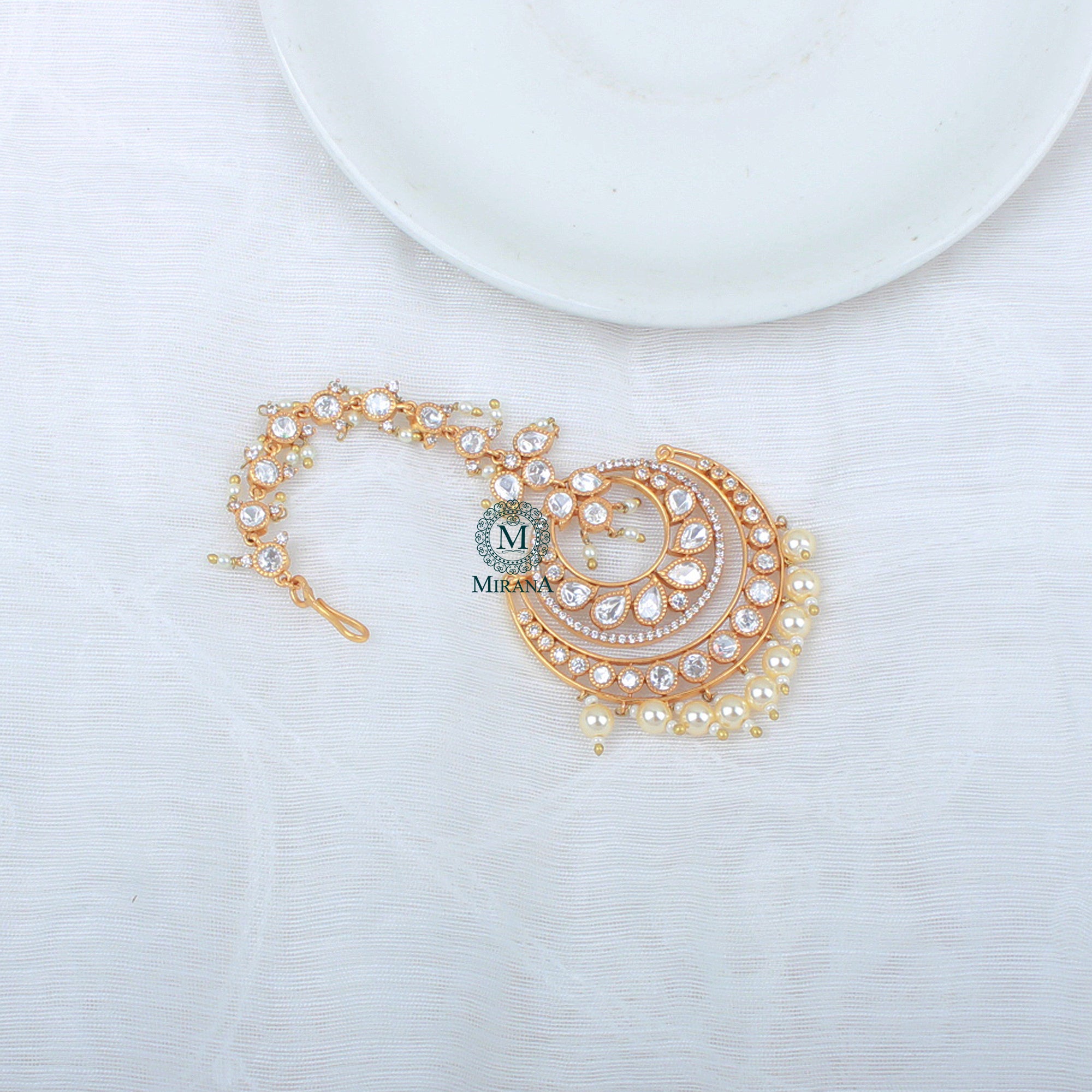 Ritashi Pearl Polki Designer Maangtika
