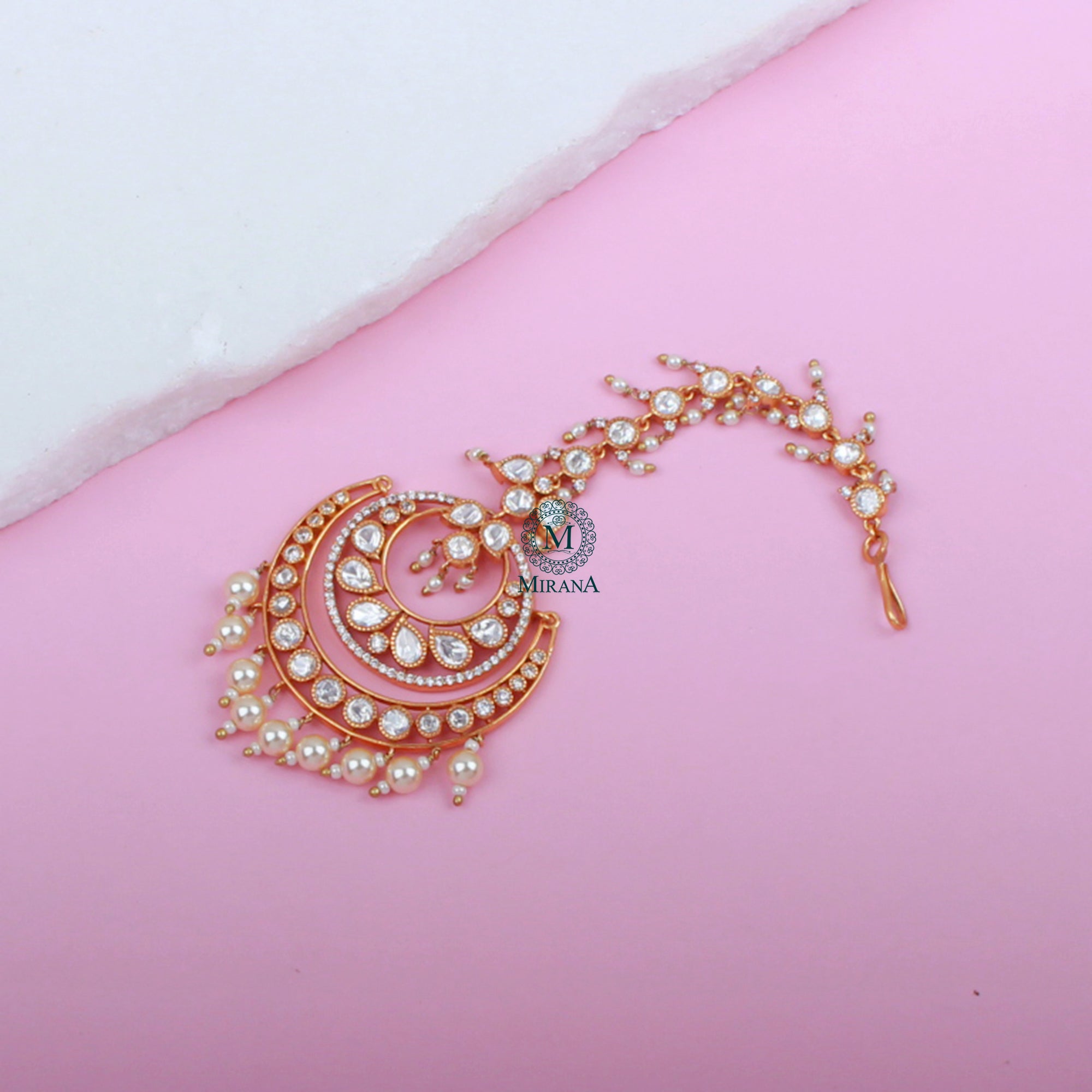 Ritashi Pearl Polki Designer Maangtika