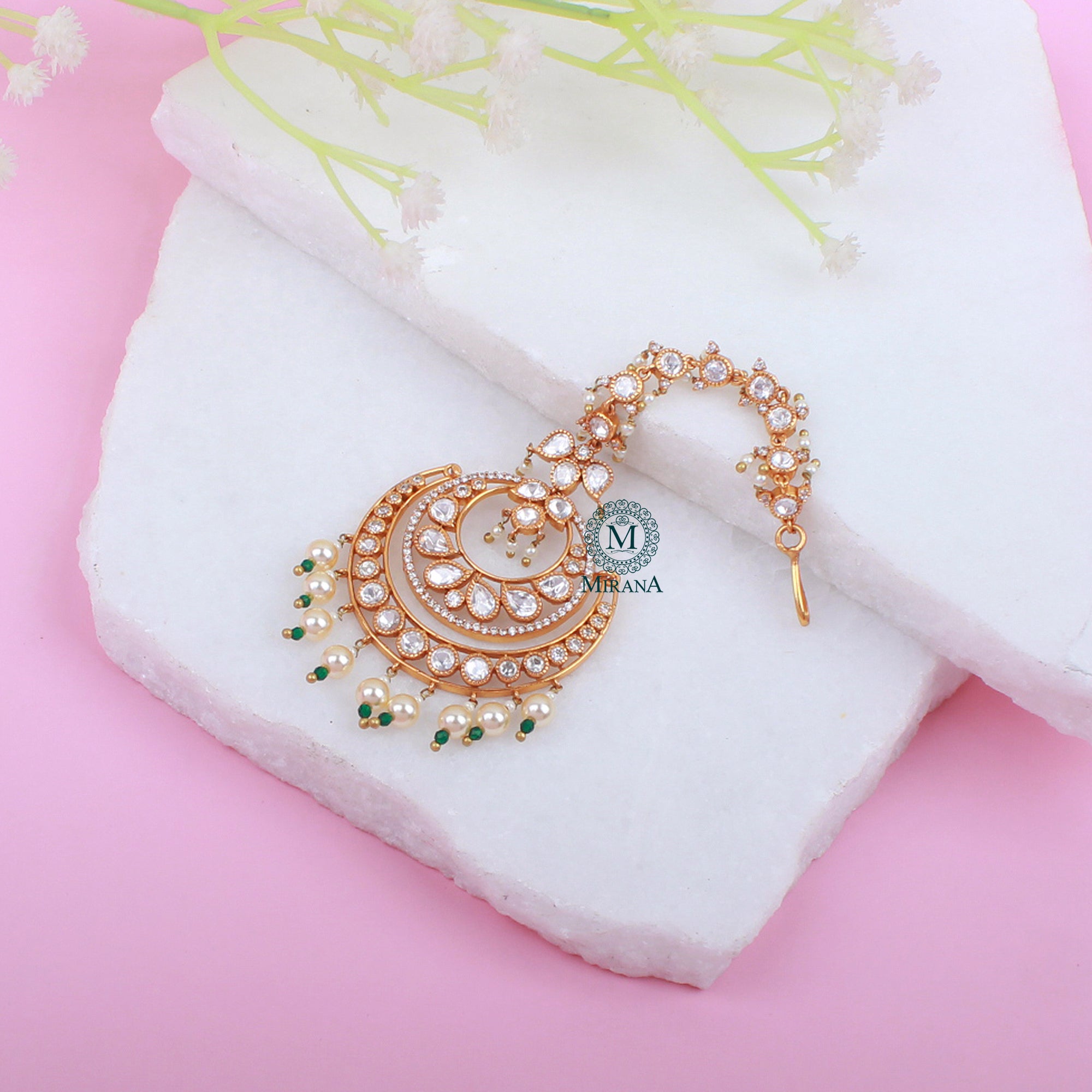 Ritashi Emerald Green Polki Maangtika