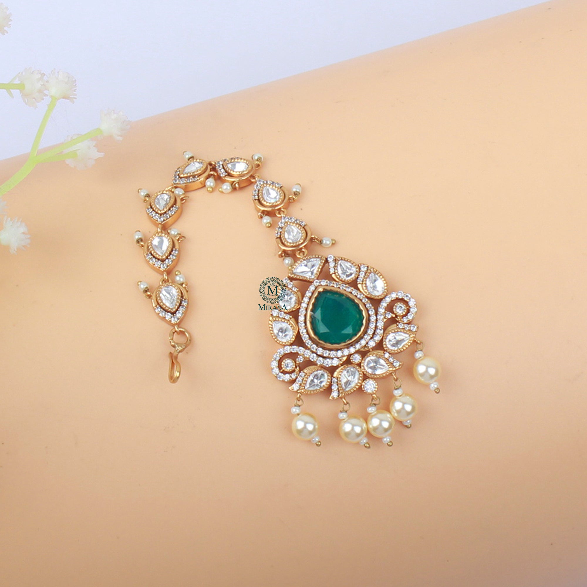 Leela Pearl Polki Designer Tika