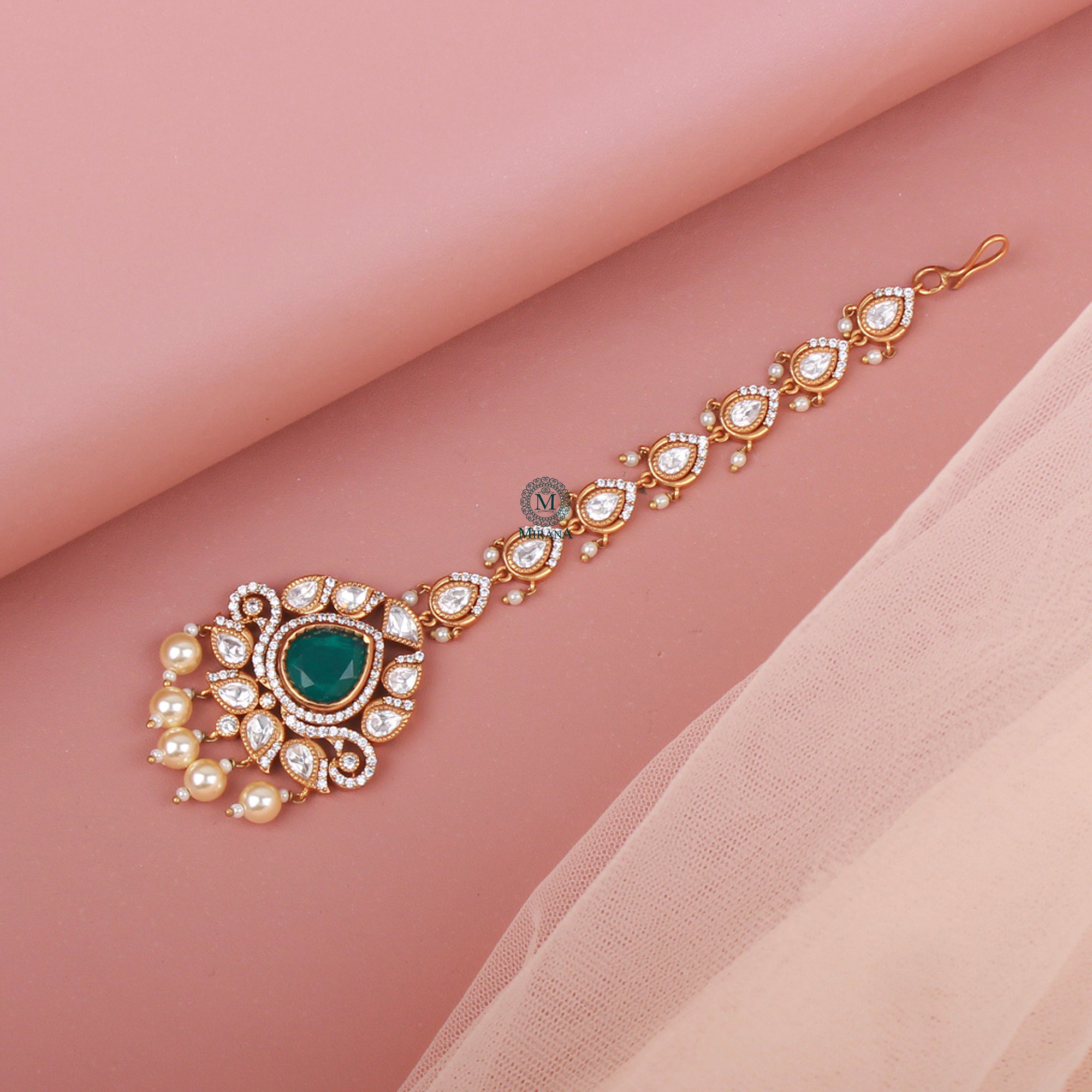 Leela Pearl Polki Designer Tika