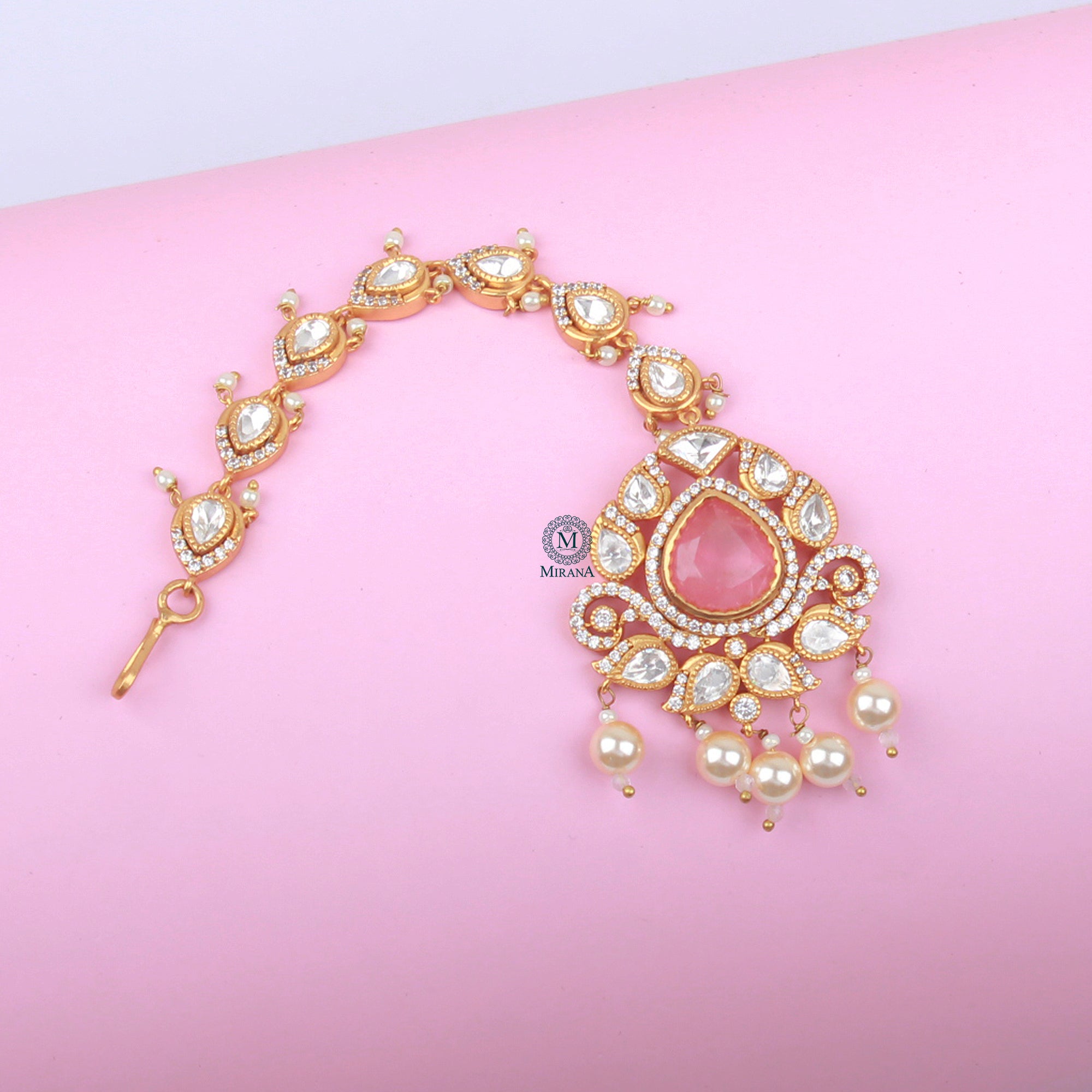 Leela Pearl Polki Designer Tika