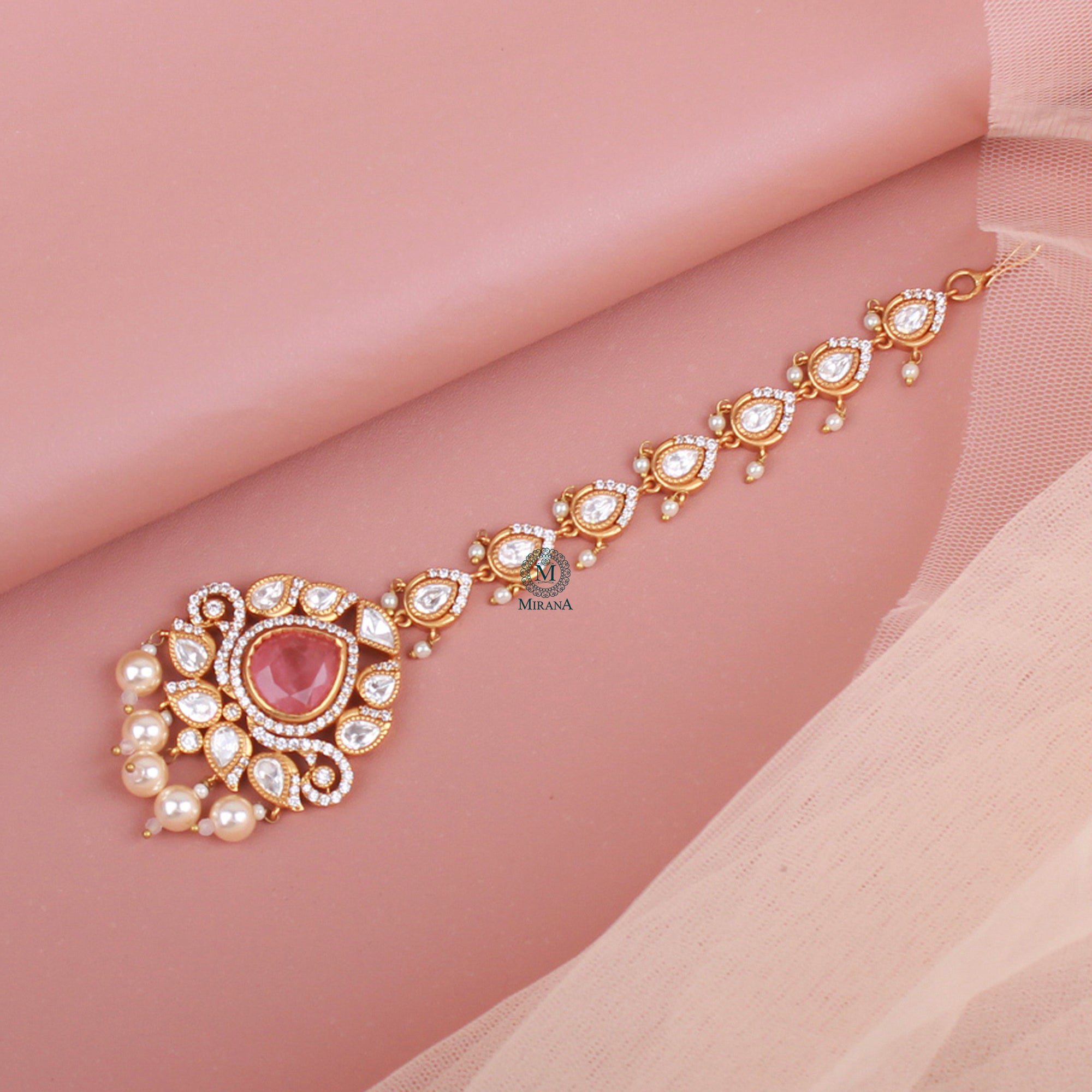 Leela Pearl Polki Designer Tika