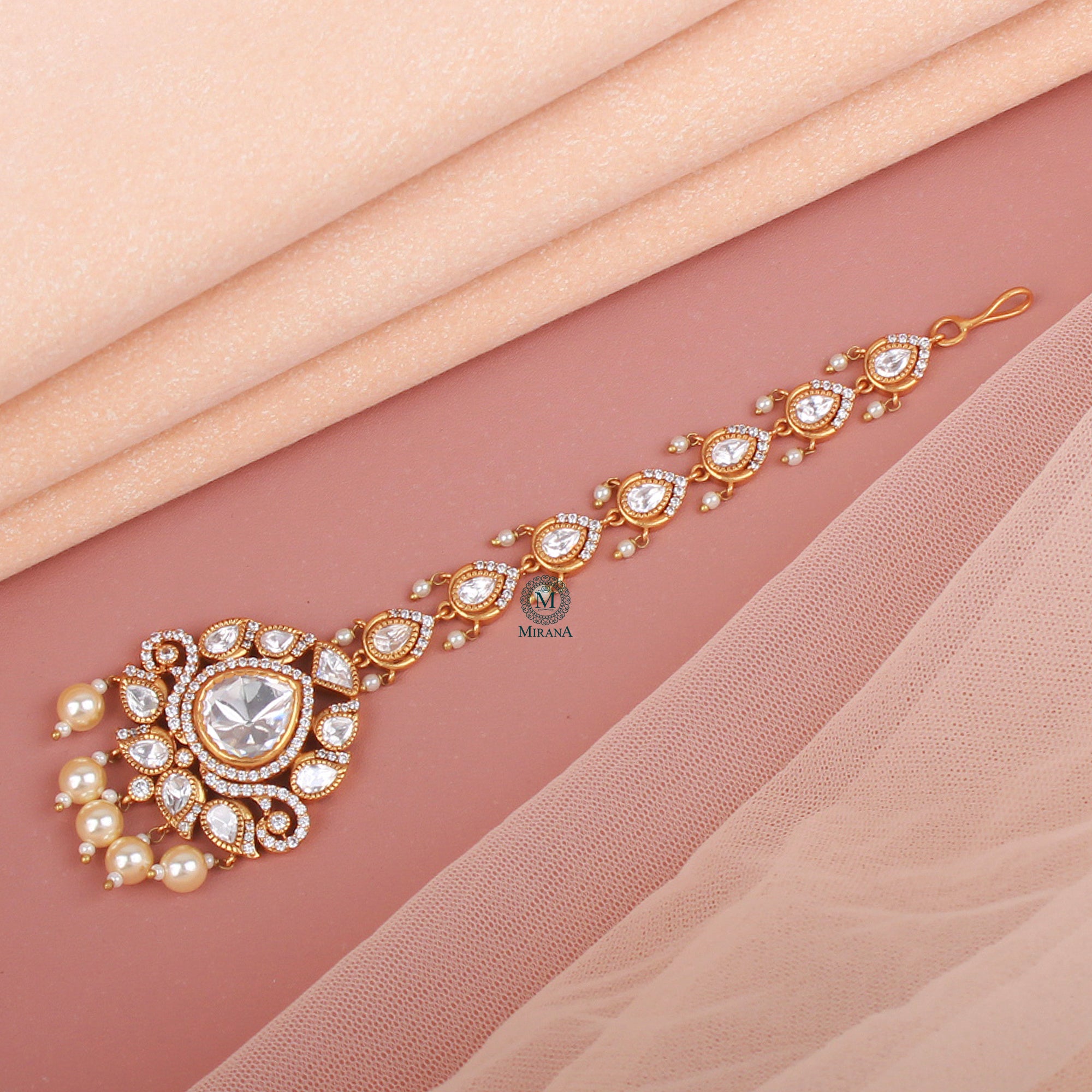 Leela Pearl Polki Designer Tika