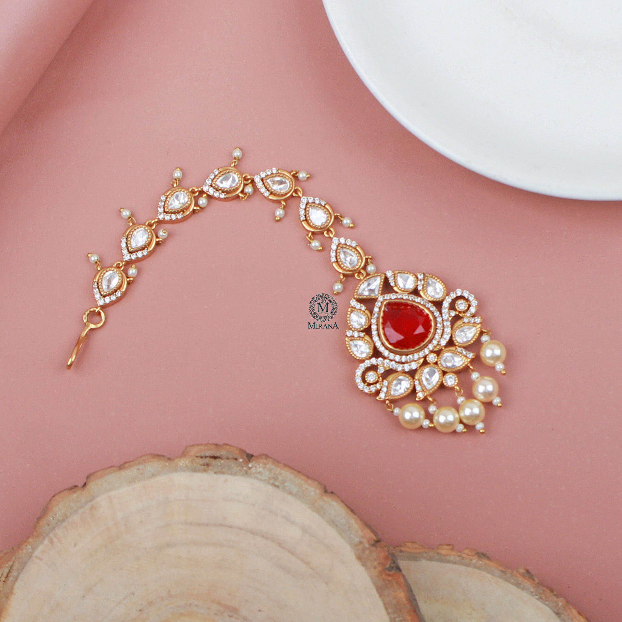 Leela Pearl Polki Designer Tika