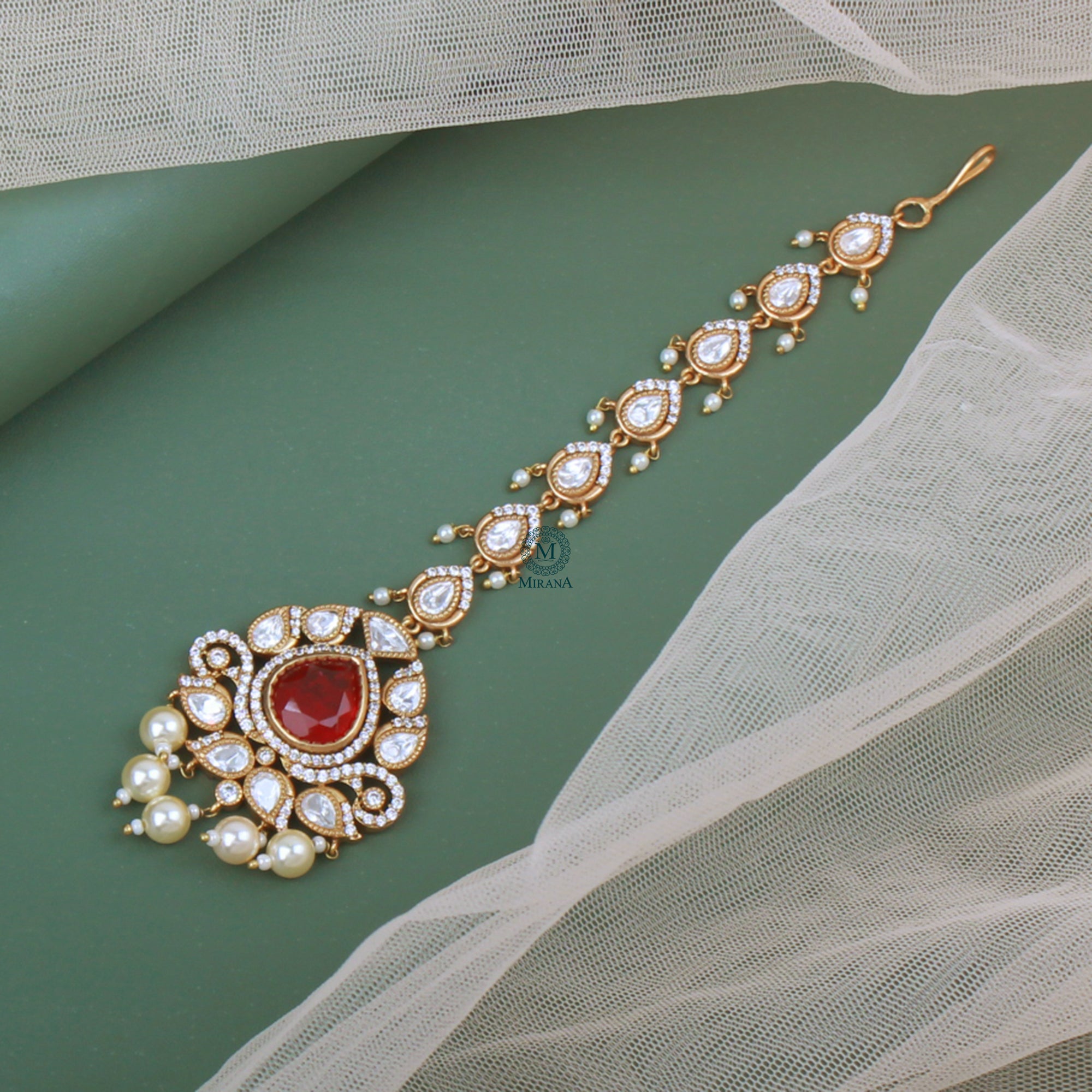 Leela Pearl Polki Designer Tika