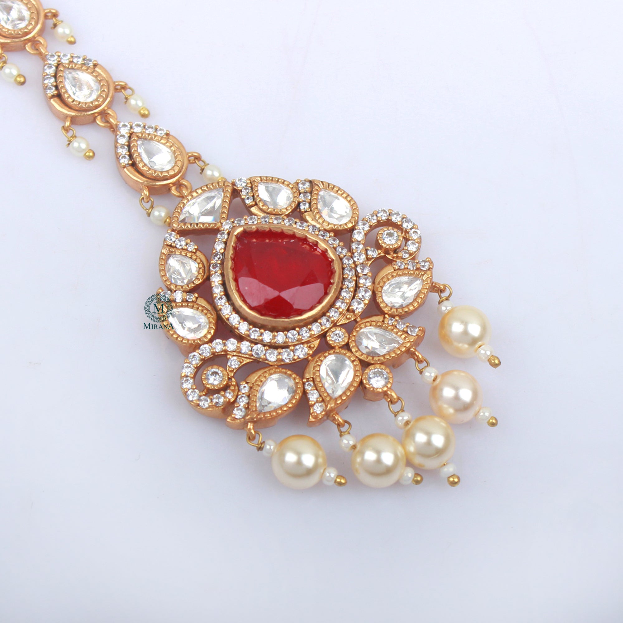 Leela Pearl Polki Designer Tika