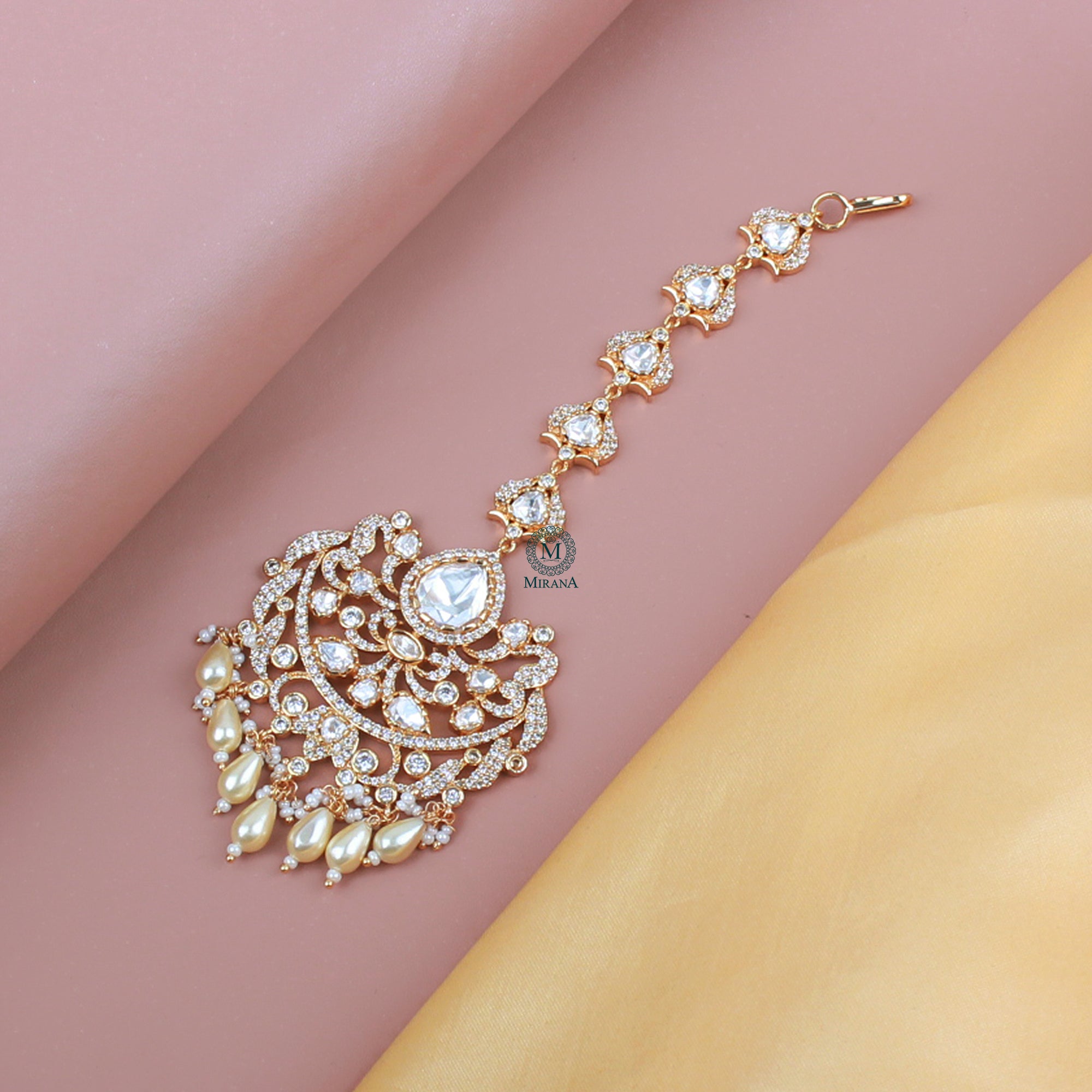 Adrika Pearl Polki Designer Maangtika
