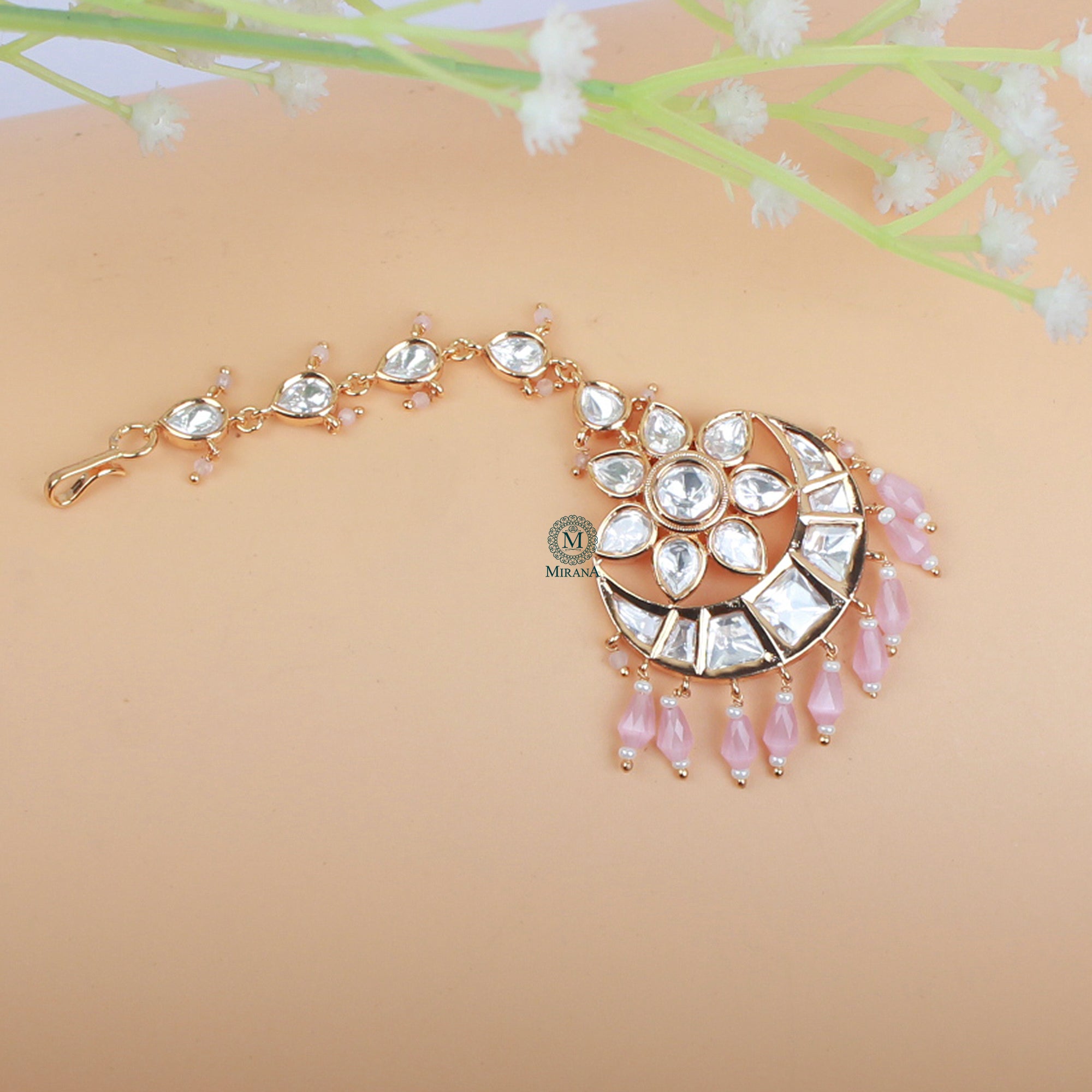 Supriya Pastel Pink Polki Designer Maangtika