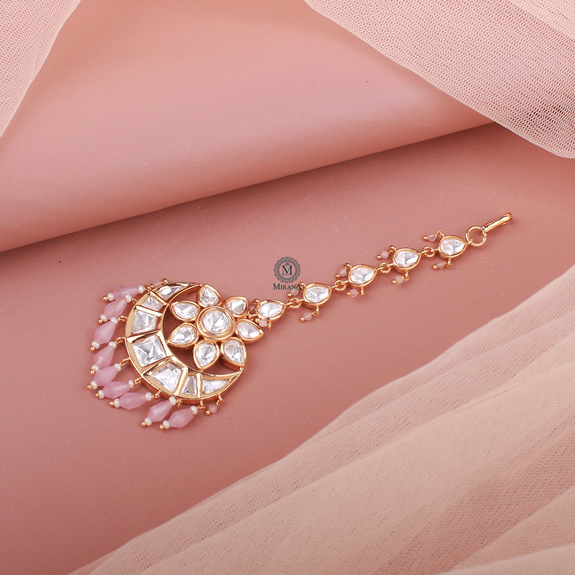 Supriya Pastel Pink Polki Designer Maangtika