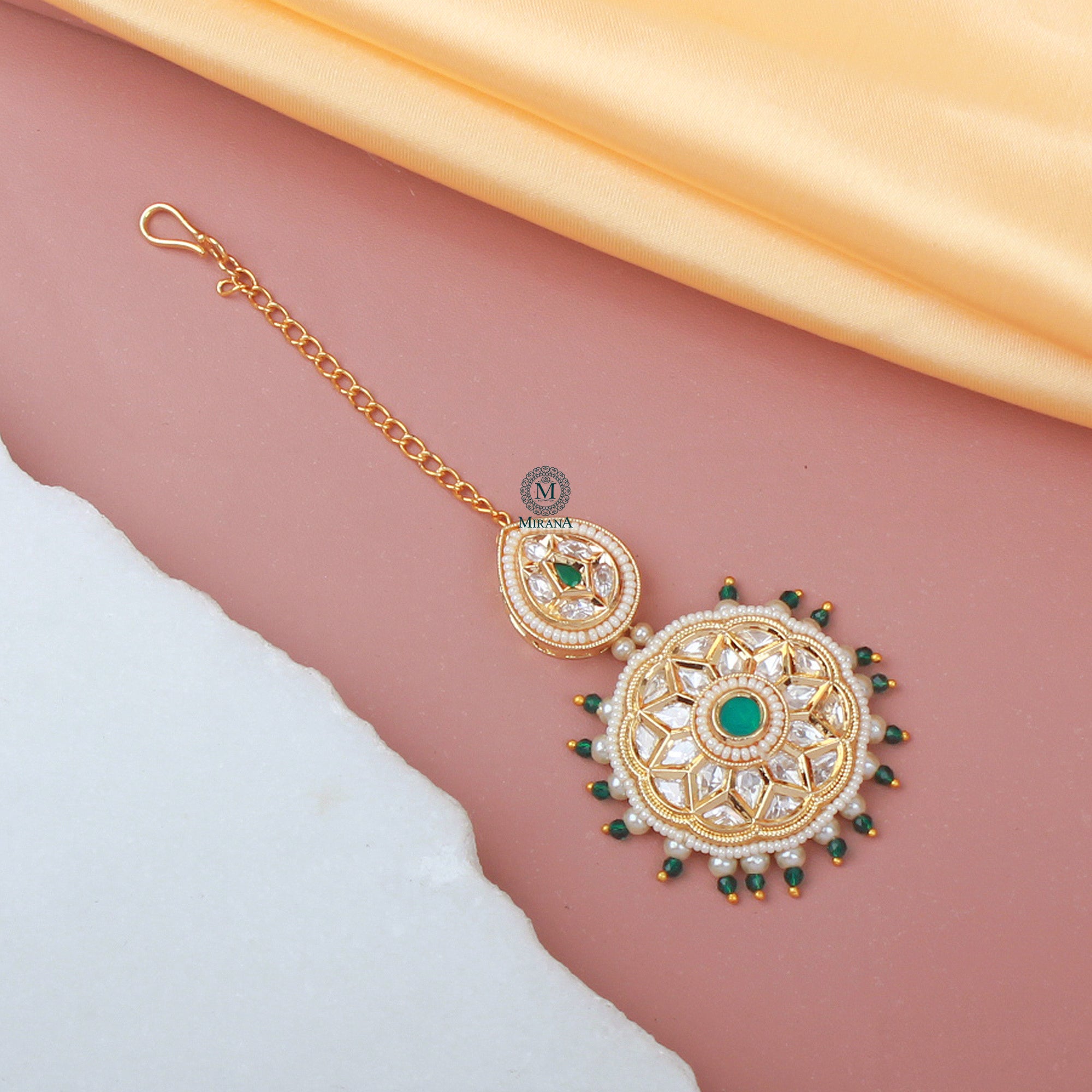 Priya Pearl Polki Designer Maangtika