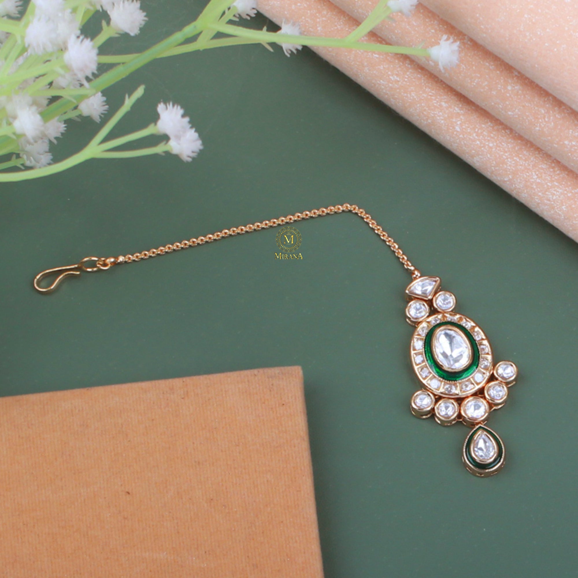 Radhika Emerald Green Polki Tika