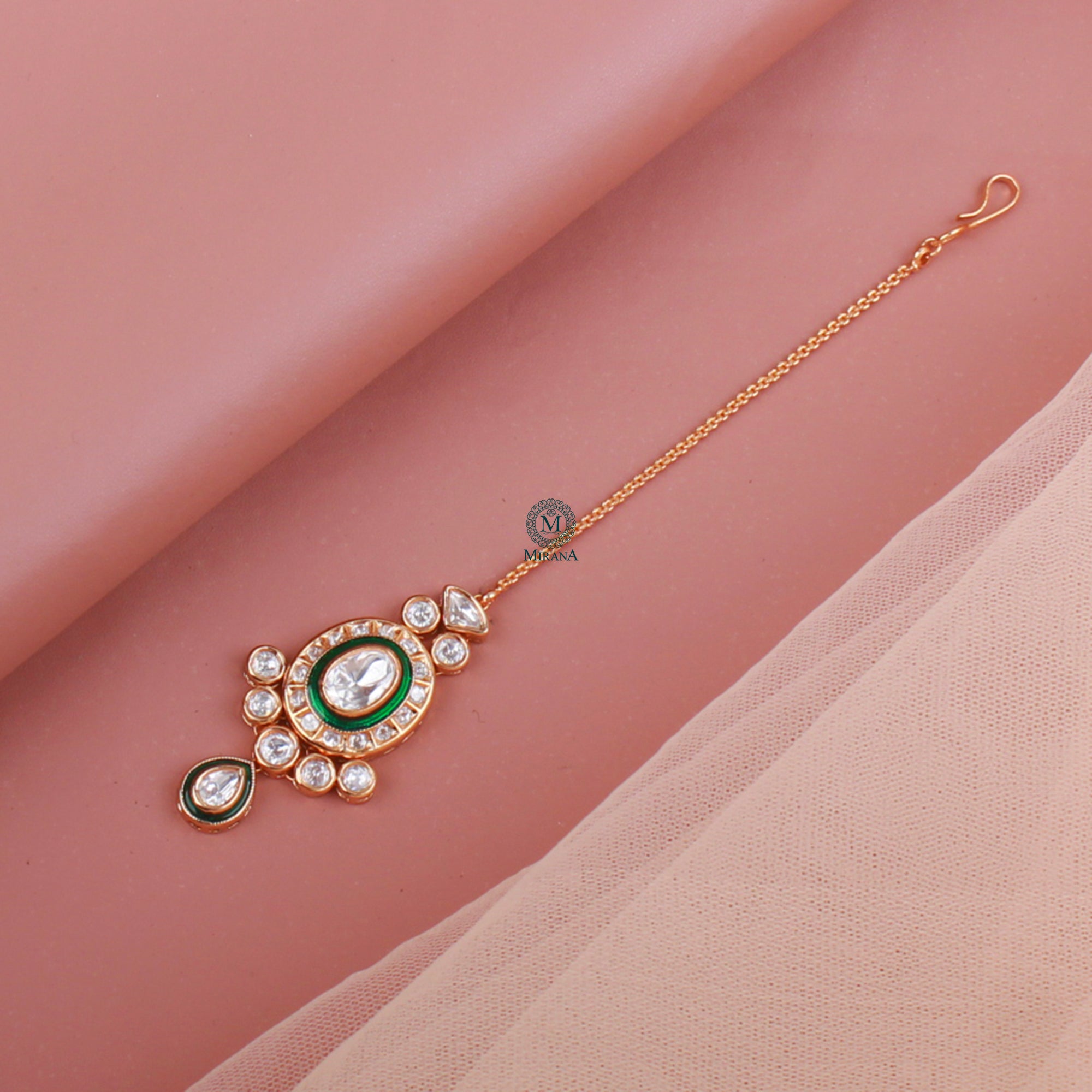 Radhika Emerald Green Polki Tika