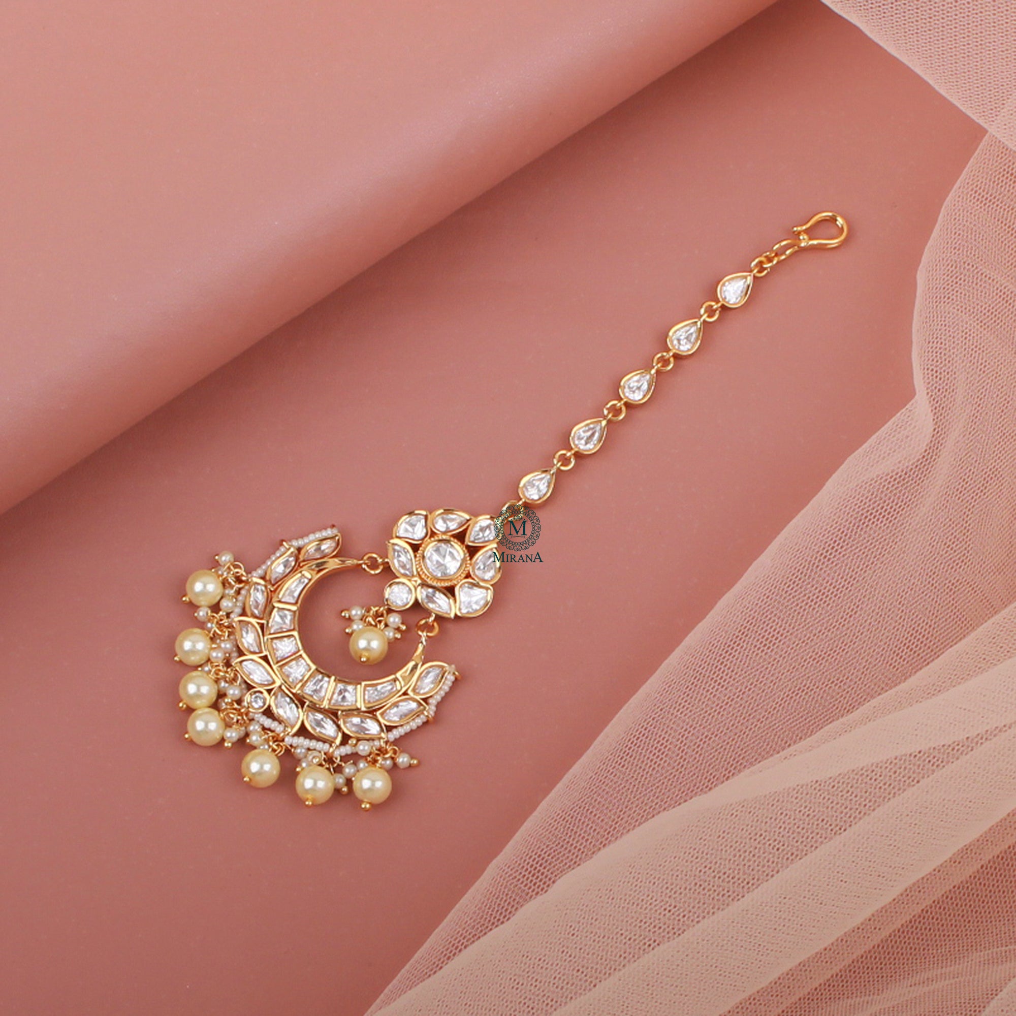 Mishti Pearl Polki Maangtika