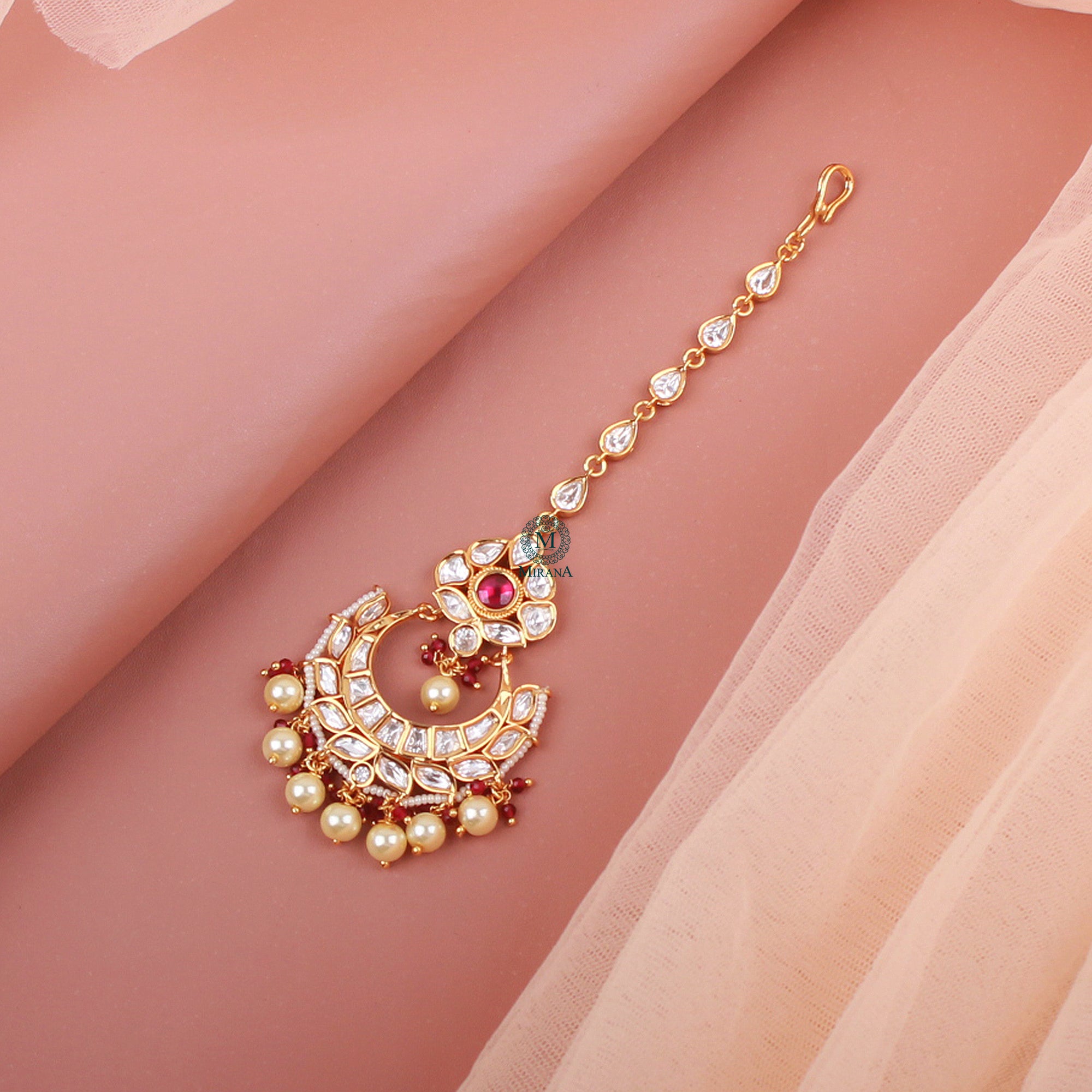 Mishti Pearl Polki Maangtika