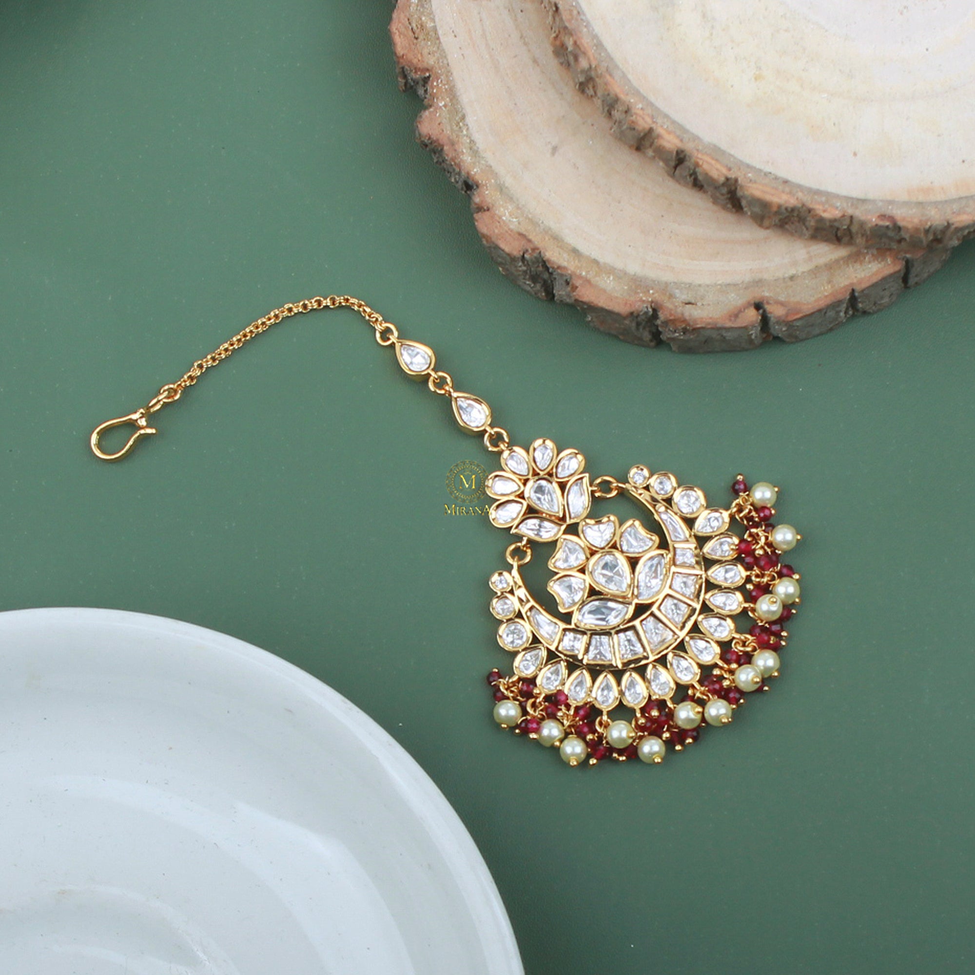 Anishi Pearl Polki Designer Maangtika