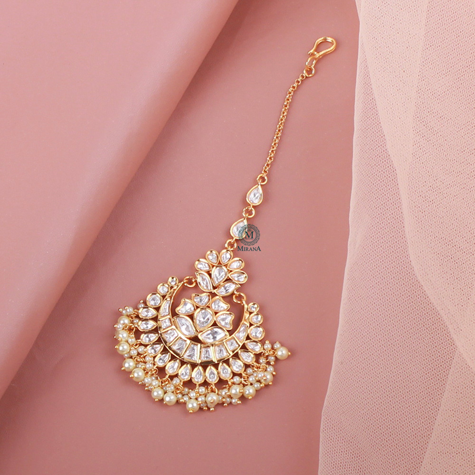 Anishi Pearl Polki Designer Maangtika