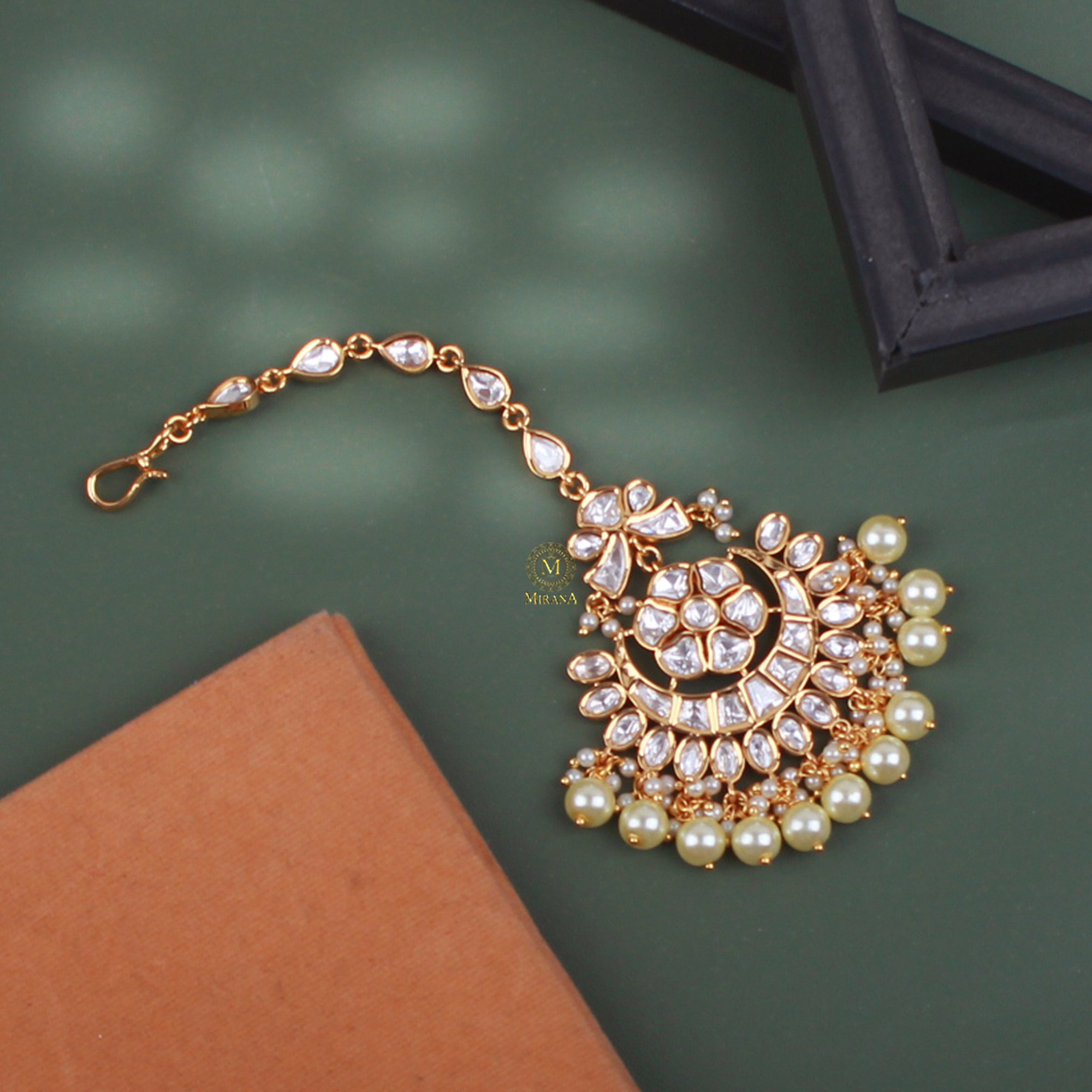 Purva Pearl Polki Designer Maangtika