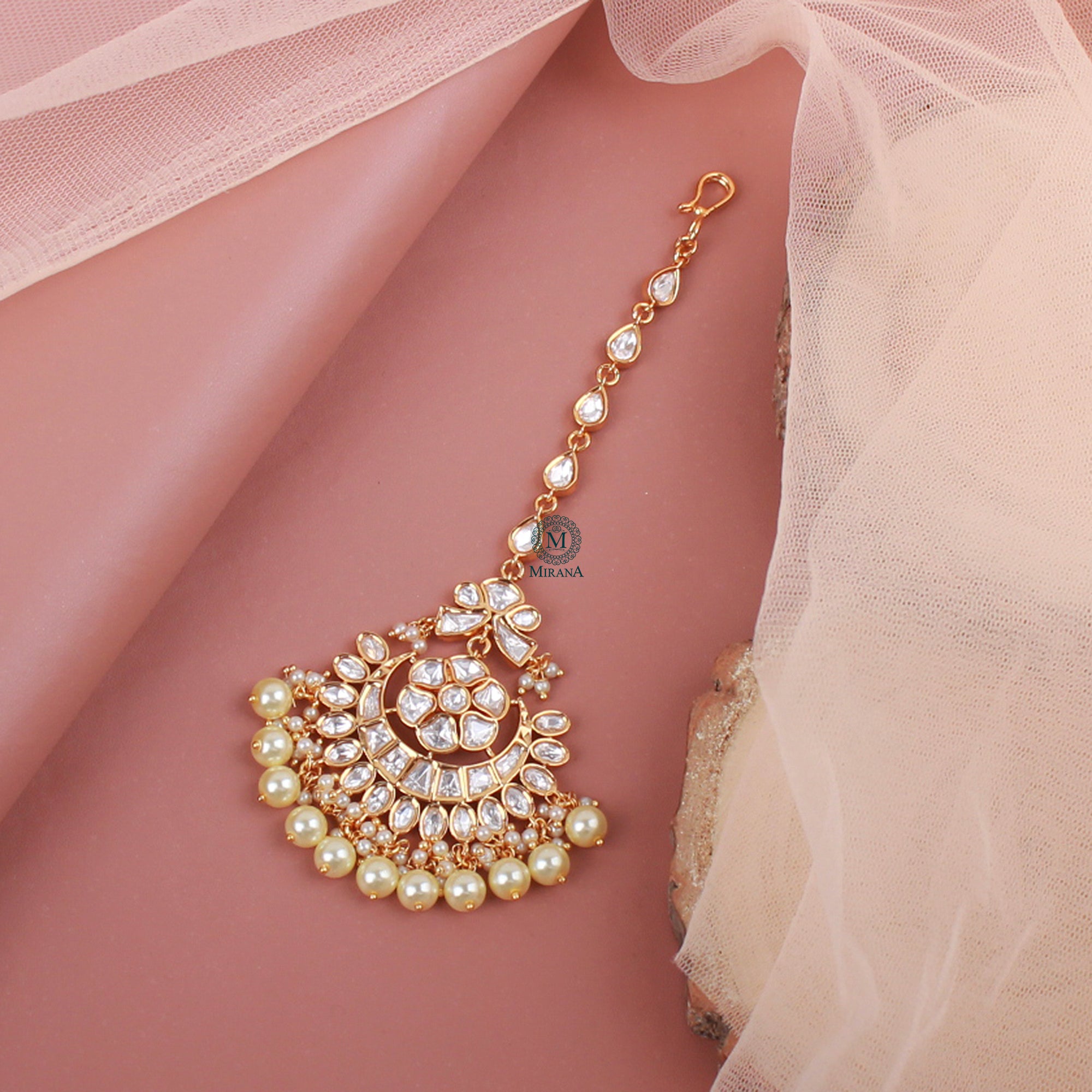 Purva Pearl Polki Designer Maangtika