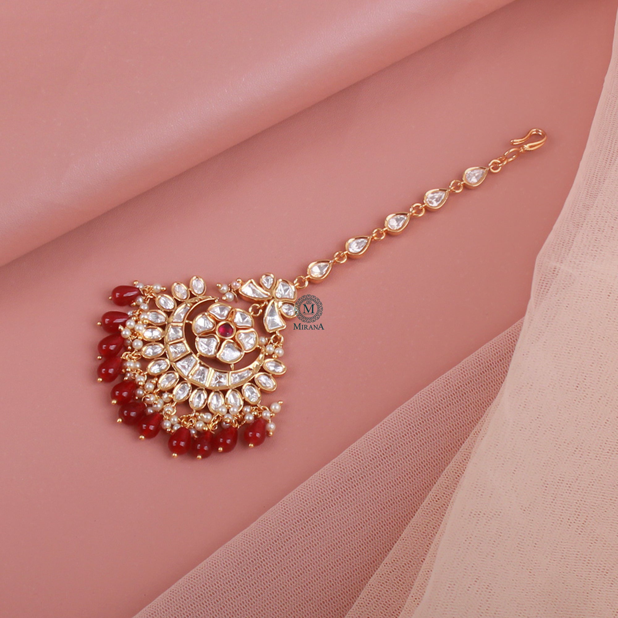 Purva Pearl Polki Designer Maangtika