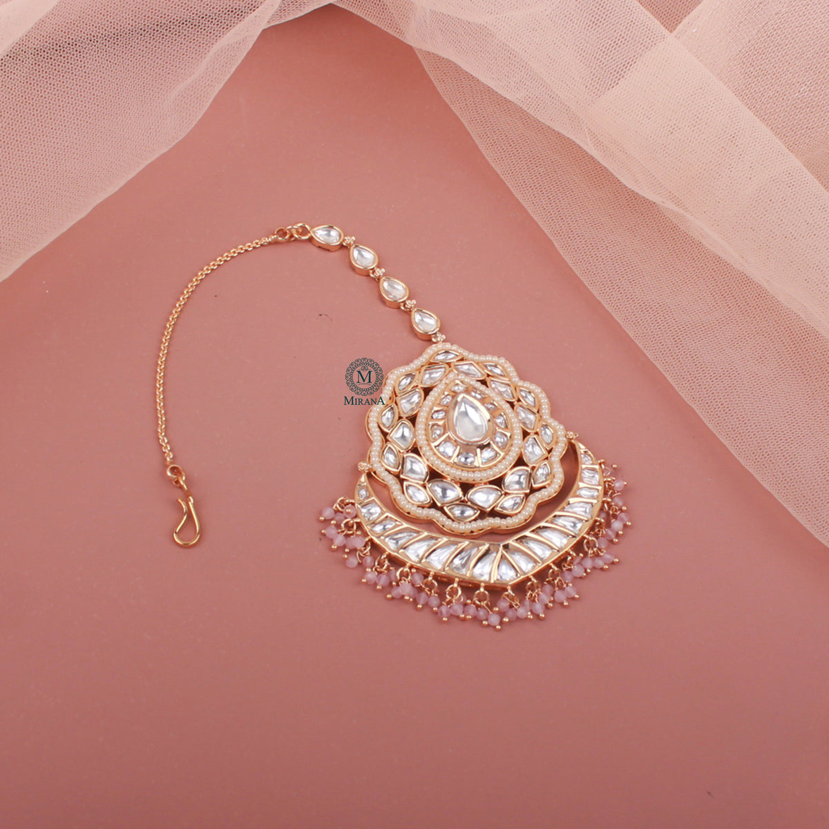 Tarashi Pastel Pink Polki Designer Maangtika
