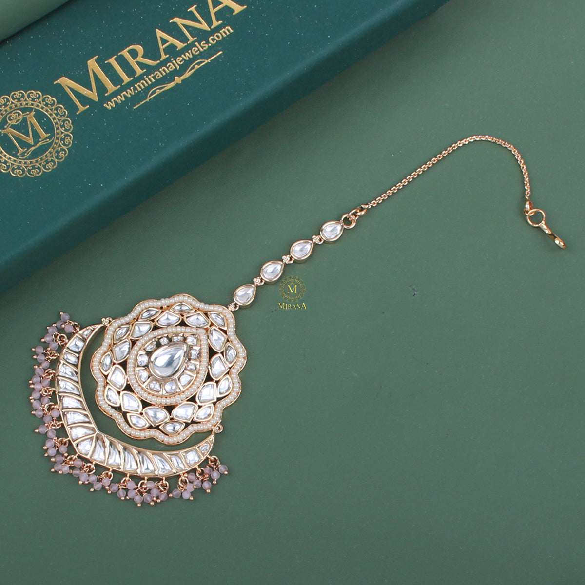Tarashi Pastel Pink Polki Designer Maangtika
