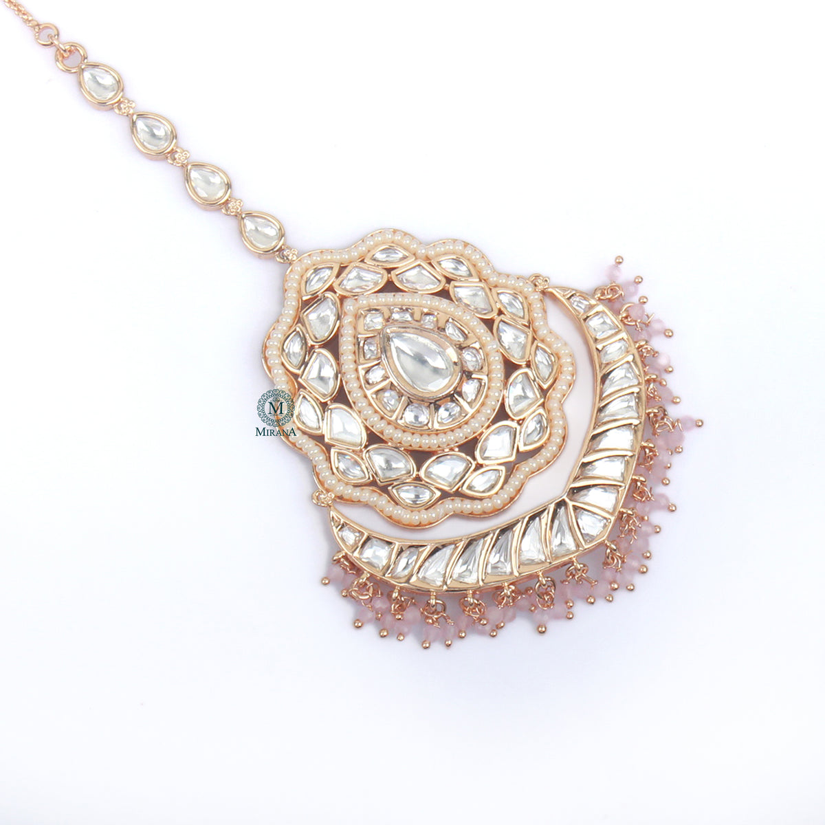 Tarashi Pastel Pink Polki Designer Maangtika