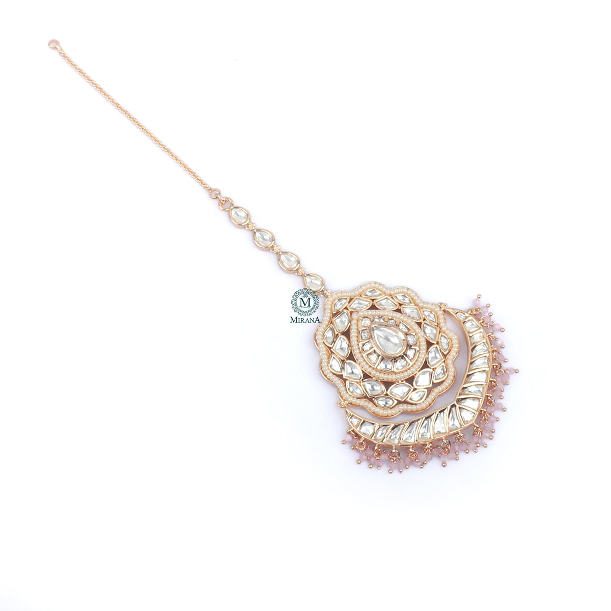 Tarashi Pastel Pink Polki Designer Maangtika