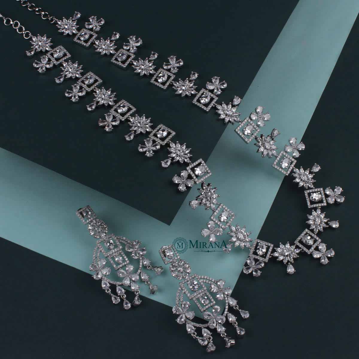 Harmony Long CZ Designer Necklace Set