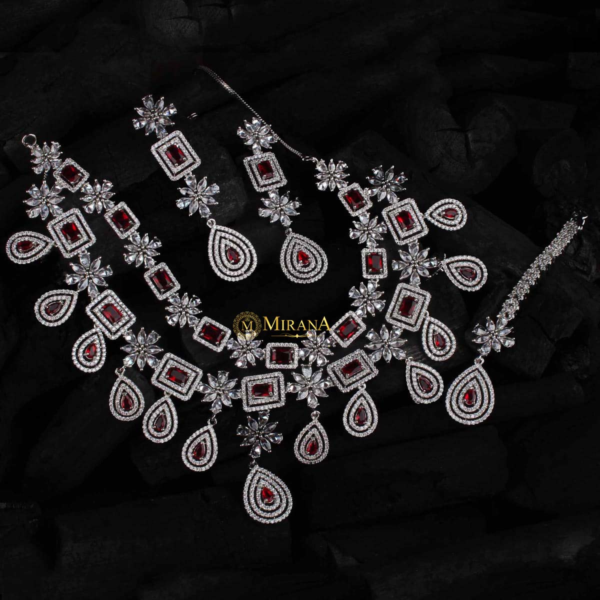 Double Layered Drop Colored Necklace Set