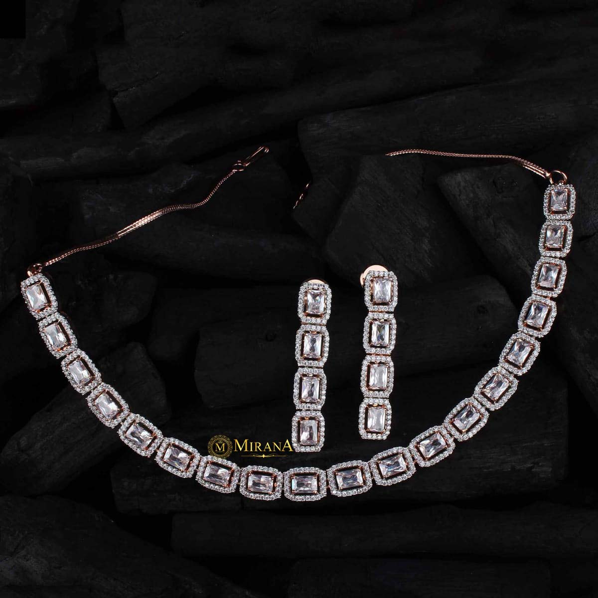 MJNK21N021-1-CZ-Rectangular-Shaped-Necklace-Set-Rose-Gold-White-Color-look-