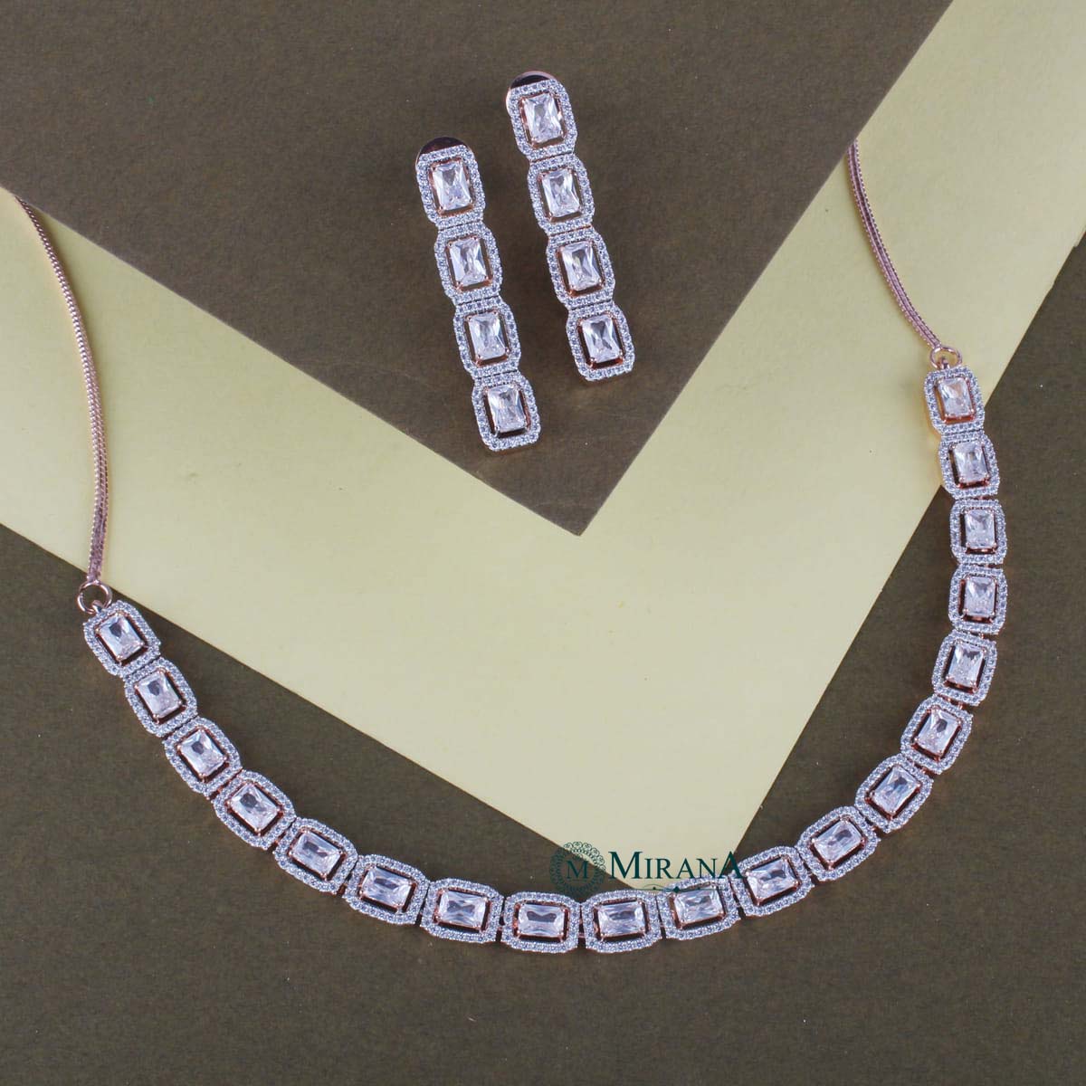 CZ Rectangular Shaped Necklace Set