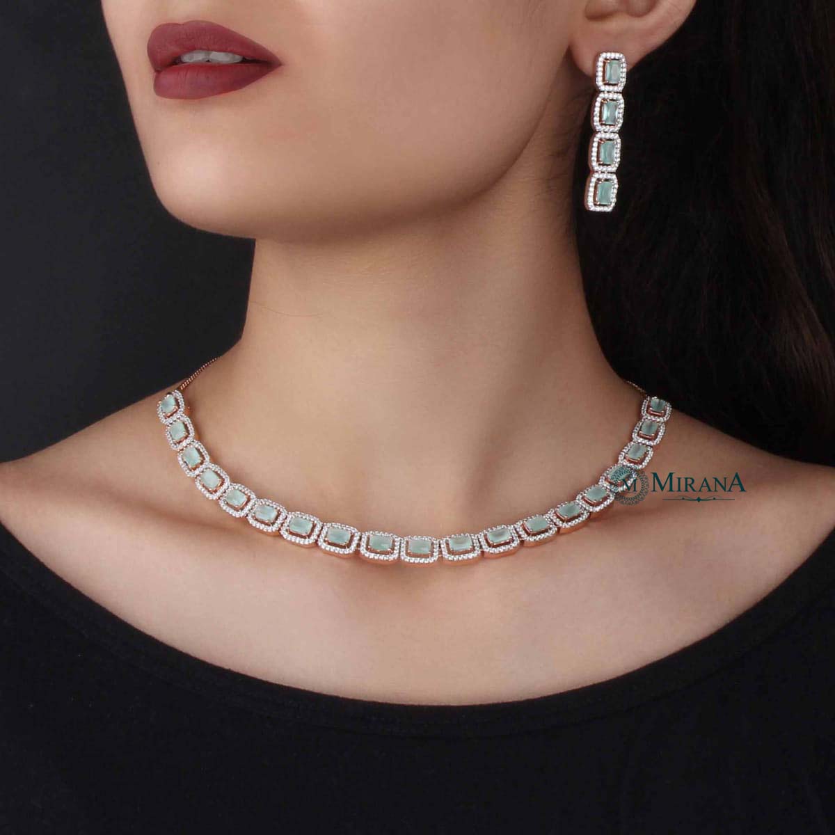 CZ Rectangular Shaped Necklace Set