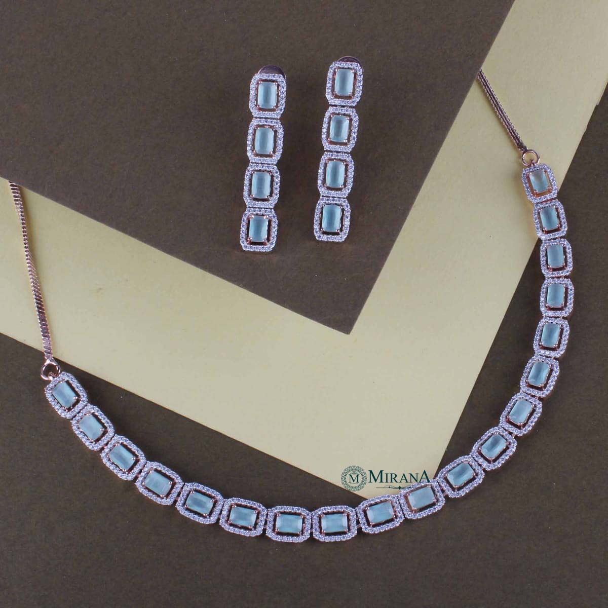 CZ Rectangular Shaped Necklace Set